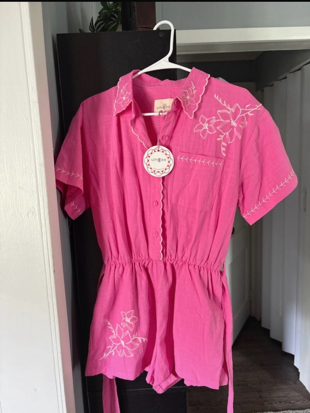 Umgee Women’s Pink Embroidered Short Romper Dress